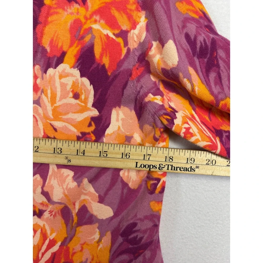 Floral Cottagecore Isaac‎ Mizrahi Live! Womens Med Purple Orange V-Neck Cardigan